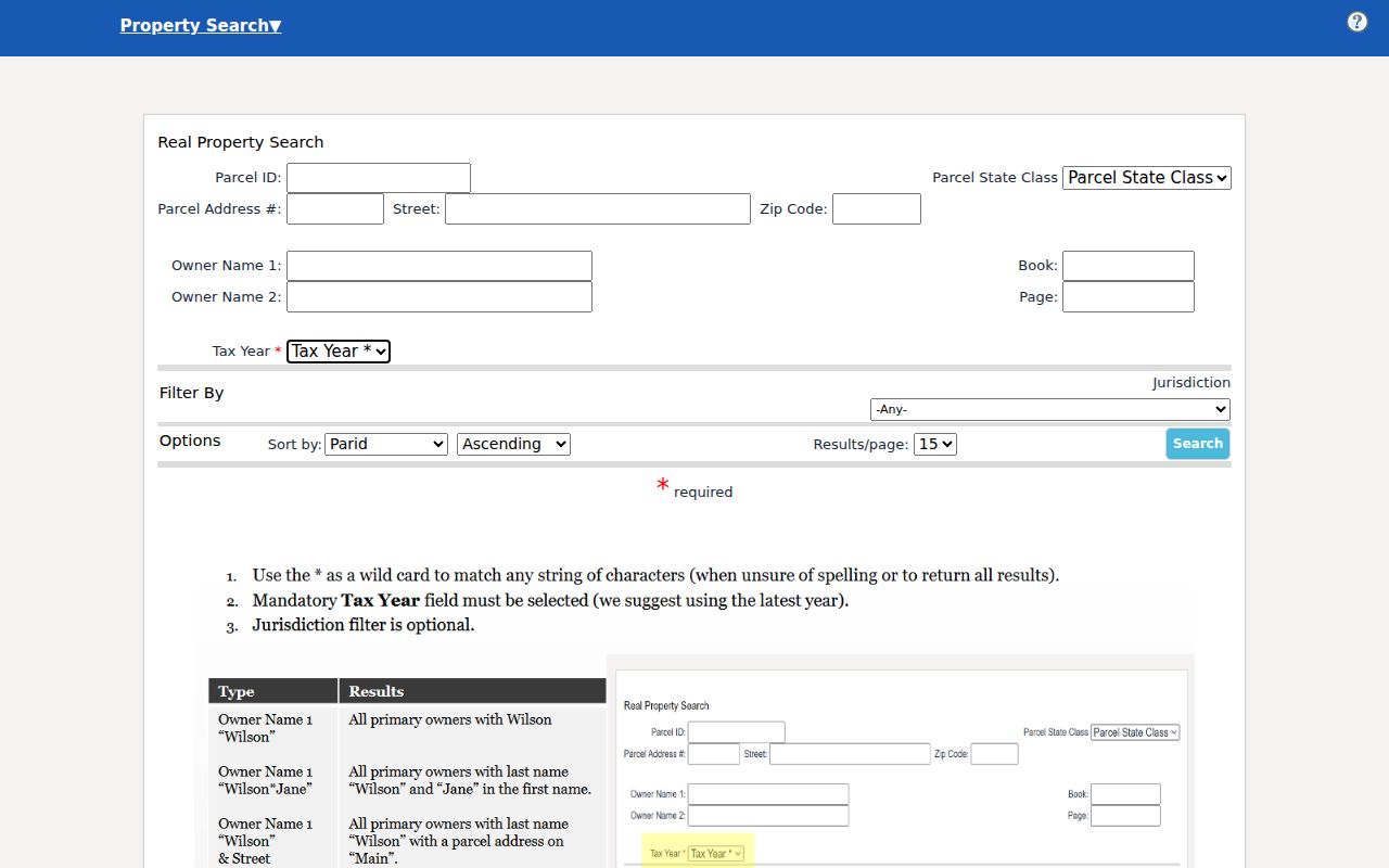 Nitro ZIP code directory search fields in the statewide IAS property portal