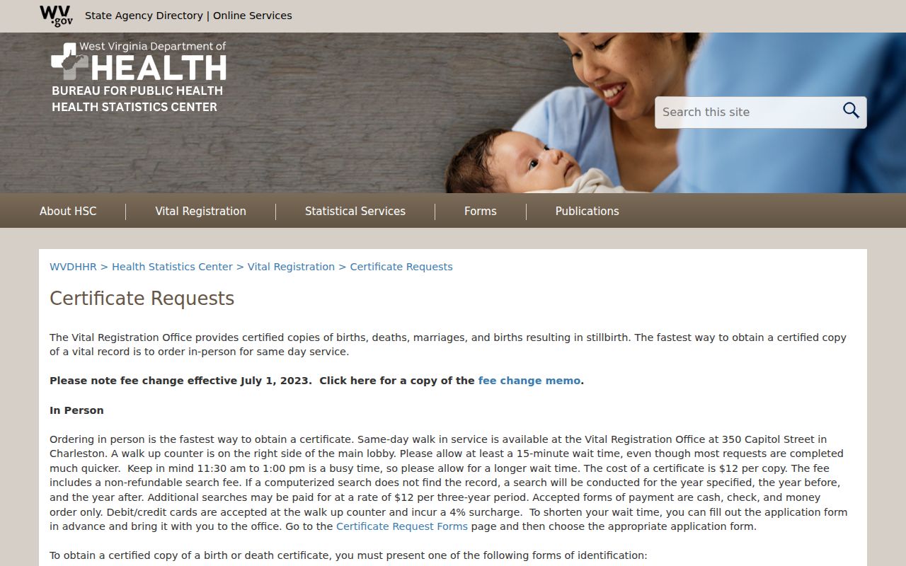 Nitro resident lookup using West Virginia vital certificate requests
